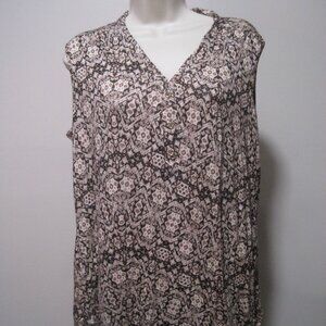 Per Seption Concept Sleeveless Womens XL Geometric Tan Brown Smocked Stretch Top